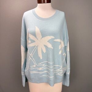 Vineyard vines sky blue palm tree Long sleeve sweater top Sz XL Coastal